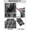 MEROKEETY Womens Mesh Sheer Lace Long Sleeve Mock Neck Blouse Shirt Tops(Black)
