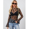 MEROKEETY Womens Mesh Sheer Lace Long Sleeve Mock Neck Blouse Shirt Tops(Black2)