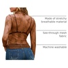MEROKEETY Womens Mesh Sheer Lace Long Sleeve Mock Neck Blouse Shirt Tops(Brown)