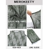 MEROKEETY Womens Mesh Sheer Lace Long Sleeve Mock Neck Blouse Shirt Tops(Green)