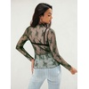 MEROKEETY Womens Mesh Sheer Lace Long Sleeve Mock Neck Blouse Shirt Tops(Green)