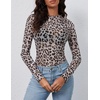MEROKEETY Womens Mesh Sheer Lace Long Sleeve Mock Neck Blouse Shirt Tops(Leopard)