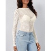 MEROKEETY Womens Mesh Sheer Lace Long Sleeve Mock Neck Blouse Shirt Tops(Leopardwhite)