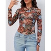 MEROKEETY Womens Mesh Sheer Lace Long Sleeve Mock Neck Blouse Shirt Tops(Multicolor)