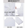 MEROKEETY Womens Mesh Sheer Lace Long Sleeve Mock Neck Blouse Shirt Tops(White)