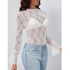 MEROKEETY Womens Mesh Sheer Lace Long Sleeve Mock Neck Blouse Shirt Tops(White2)