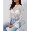 MEROKEETY Womens Mesh Sheer Lace Long Sleeve Mock Neck Blouse Shirt Tops(White2)