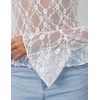 MEROKEETY Womens Mesh Sheer Lace Long Sleeve Mock Neck Blouse Shirt Tops(White2)