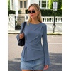 MEROKEETY Womens Peplum Tops Long Sleeve Fall Dressy Business Casual Blouse(Dustyblue)