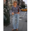 MEROKEETY Womens Striped Long Sleeve Fall Shirts Ribbed Fitted Henley Tops(Stripeblue)