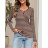 MEROKEETY Womens Striped Long Sleeve Fall Shirts Ribbed Fitted Henley Tops(Stripebrown)