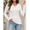 MEROKEETY Womens Striped Long Sleeve Fall Shirts Ribbed Fitted Henley Tops(White)
