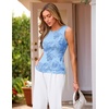 MEROKEETY Womens Summer Floral Mesh Business Casual Tank Tops(Blue)