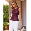 MEROKEETY Womens Summer Floral Mesh Business Casual Tank Tops(Burgundy)
