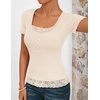 MEROKEETY Womens Summer Lace Trim Tops Cute Short Sleeve Ribbed Shirts 2026(Apricot)