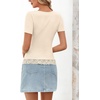 MEROKEETY Womens Summer Lace Trim Tops Cute Short Sleeve Ribbed Shirts 2026(Apricot)