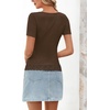 MEROKEETY Womens Summer Lace Trim Tops Cute Short Sleeve Ribbed Shirts 2026(Coffee)