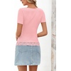 MEROKEETY Womens Summer Lace Trim Tops Cute Short Sleeve Ribbed Shirts 2026(Pink)