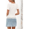 MEROKEETY Womens Summer Lace Trim Tops Cute Short Sleeve Ribbed Shirts 2026(White)