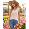 MEROKEETY Womens Summer Tank Tops Striped V Neck Sleeveless Henley Shirts(Beige)