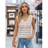 MEROKEETY Womens Summer Tank Tops Striped V Neck Sleeveless Henley Shirts(Beige Blue)
