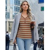 MEROKEETY Womens Summer Tank Tops Striped V Neck Sleeveless Henley Shirts(Brown)