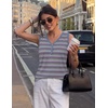 MEROKEETY Womens Summer Tank Tops Striped V Neck Sleeveless Henley Shirts(Dusty Blue)