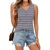 MEROKEETY Womens Summer Tank Tops Striped V Neck Sleeveless Henley Shirts(Dusty Blue)