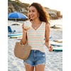 MEROKEETY Womens Summer Tank Tops Striped V Neck Sleeveless Henley Shirts(Green Red)
