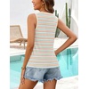 MEROKEETY Womens Summer Tank Tops Striped V Neck Sleeveless Henley Shirts(Green Red)