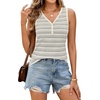 MEROKEETY Womens Summer Tank Tops Striped V Neck Sleeveless Henley Shirts(Grey)