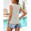 MEROKEETY Womens Summer Tank Tops Striped V Neck Sleeveless Henley Shirts(Grey)