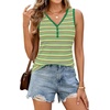MEROKEETY Womens Summer Tank Tops Striped V Neck Sleeveless Henley Shirts(Light Green)