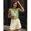 MEROKEETY Womens Summer Tank Tops Striped V Neck Sleeveless Henley Shirts(Light Green)