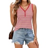 MEROKEETY Womens Summer Tank Tops Striped V Neck Sleeveless Henley Shirts(Pink)