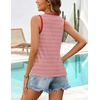MEROKEETY Womens Summer Tank Tops Striped V Neck Sleeveless Henley Shirts(Pink)