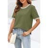 MEROKEETY Women’s Summer Tops 2026 Short Sleeve Casual Trendy Striped Color Block T Shirts Loose Blouse(Army Green)