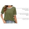 MEROKEETY Women’s Summer Tops 2026 Short Sleeve Casual Trendy Striped Color Block T Shirts Loose Blouse(Army Green)