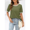 MEROKEETY Women’s Summer Tops 2026 Short Sleeve Casual Trendy Striped Color Block T Shirts Loose Blouse(Army Green)
