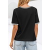 MEROKEETY Women’s Summer Tops 2026 Short Sleeve Casual Trendy Striped Color Block T Shirts Loose Blouse(Black)