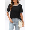 MEROKEETY Women’s Summer Tops 2026 Short Sleeve Casual Trendy Striped Color Block T Shirts Loose Blouse(Black)