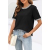 MEROKEETY Women’s Summer Tops 2026 Short Sleeve Casual Trendy Striped Color Block T Shirts Loose Blouse(Black)