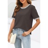 MEROKEETY Women’s Summer Tops 2026 Short Sleeve Casual Trendy Striped Color Block T Shirts Loose Blouse(Coffee)