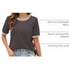MEROKEETY Women’s Summer Tops 2026 Short Sleeve Casual Trendy Striped Color Block T Shirts Loose Blouse(Coffee)