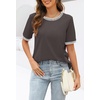 MEROKEETY Women’s Summer Tops 2026 Short Sleeve Casual Trendy Striped Color Block T Shirts Loose Blouse(Coffee)