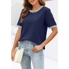 MEROKEETY Women’s Summer Tops 2026 Short Sleeve Casual Trendy Striped Color Block T Shirts Loose Blouse(Dark Blue)