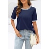 MEROKEETY Women’s Summer Tops 2026 Short Sleeve Casual Trendy Striped Color Block T Shirts Loose Blouse(Dark Blue)
