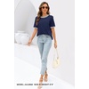 MEROKEETY Women’s Summer Tops 2026 Short Sleeve Casual Trendy Striped Color Block T Shirts Loose Blouse(Dark Blue)