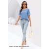 MEROKEETY Women’s Summer Tops 2026 Short Sleeve Casual Trendy Striped Color Block T Shirts Loose Blouse(Light Blue)