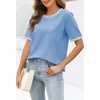 MEROKEETY Women’s Summer Tops 2026 Short Sleeve Casual Trendy Striped Color Block T Shirts Loose Blouse(Light Blue)